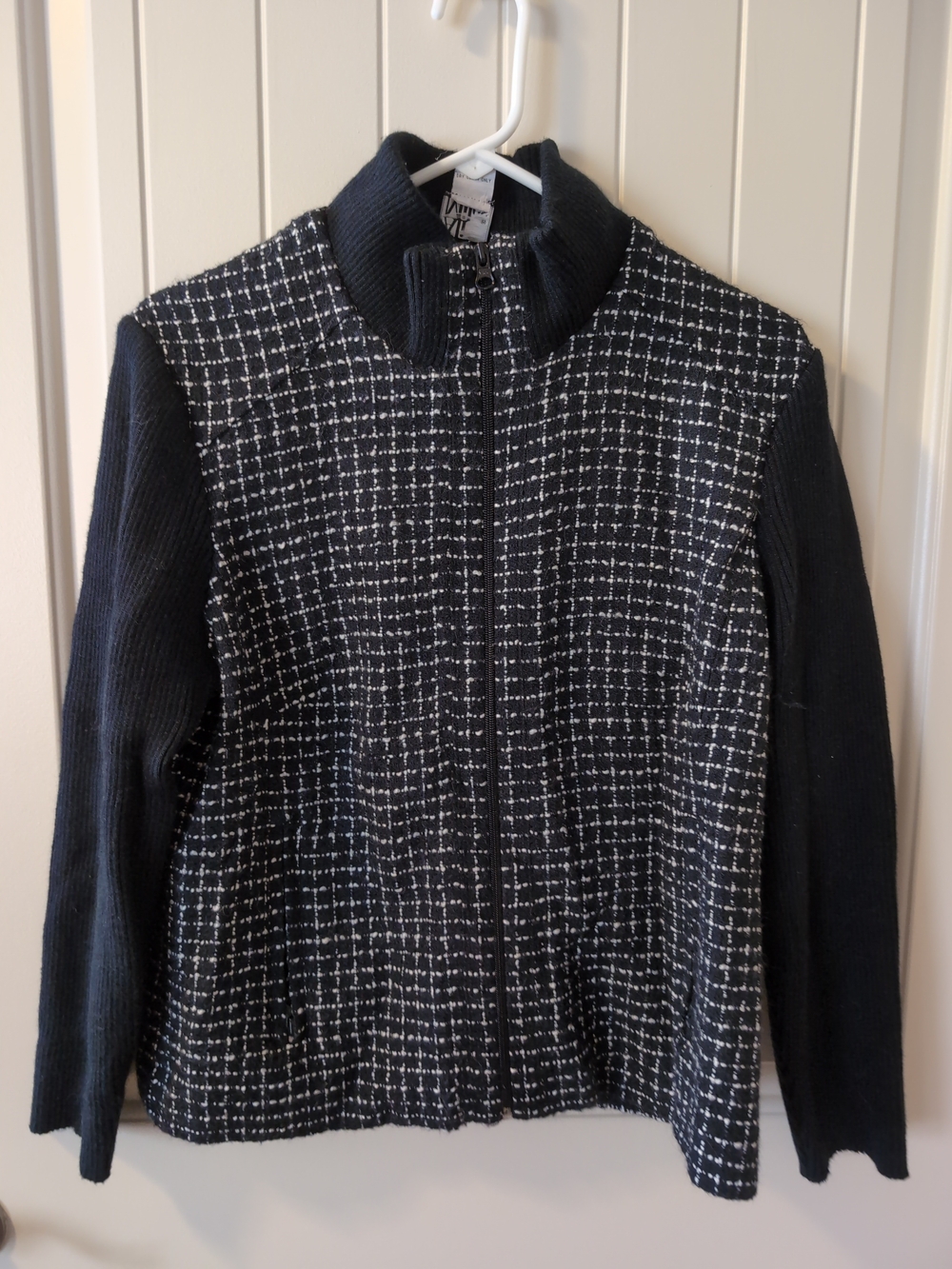 Ali Miles Black & White Tweed-Style Zip Jacket